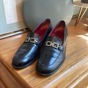 🐾 Salvatore Ferragamo black loafers with silver hardware